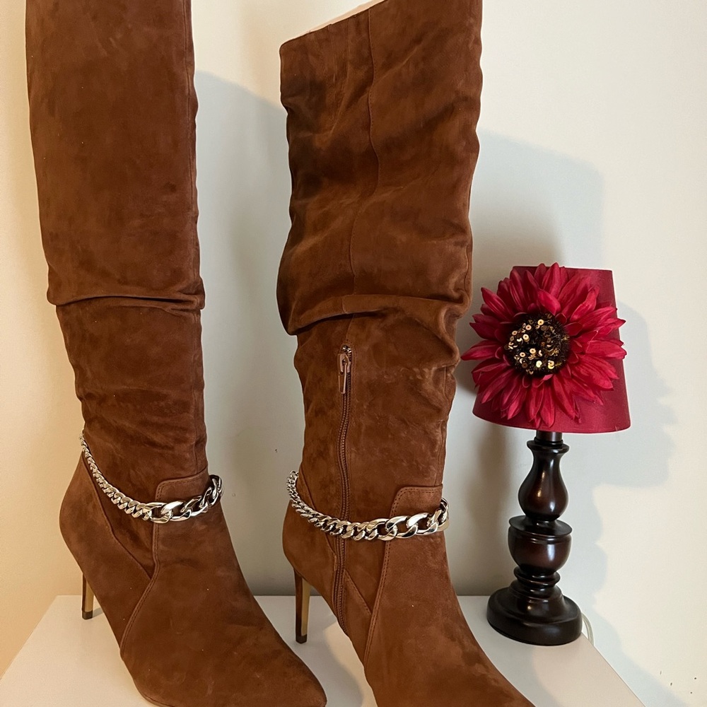 WHITE HOUSE BLACK MARKET Alivia Chain Slouchy Boot - Whiskey, Size 8, New in Box